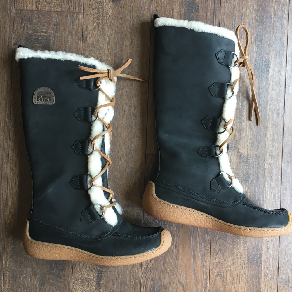 Sorel Chugalug Black Leather Tall Boots